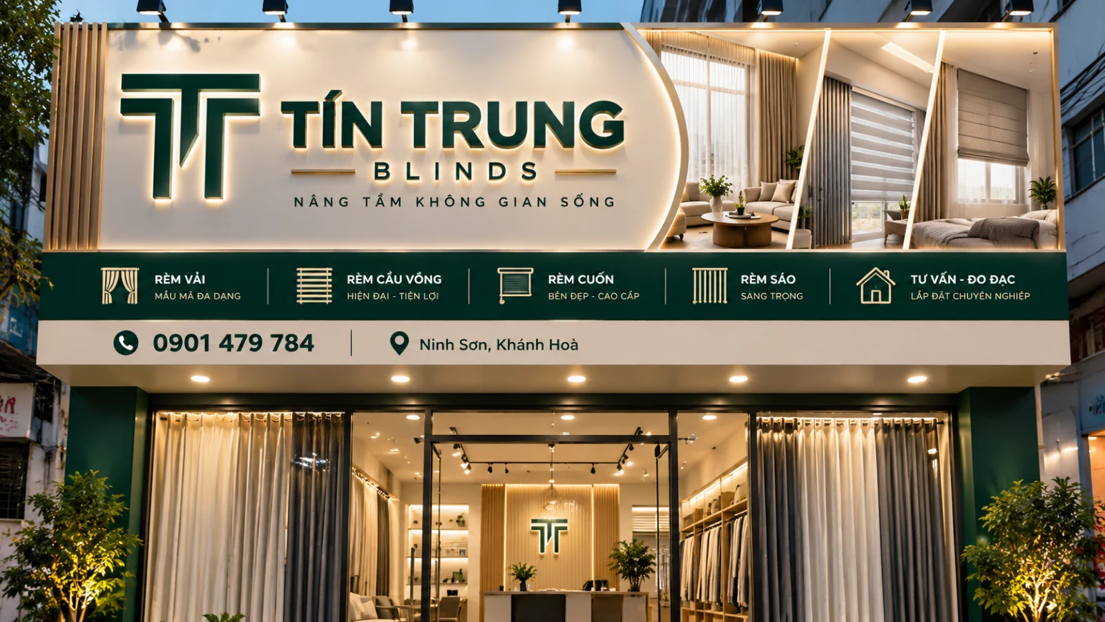 Mặt tiền showroom Rèm Cửa Ninh Thuận với các mẫu rèm trưng bày