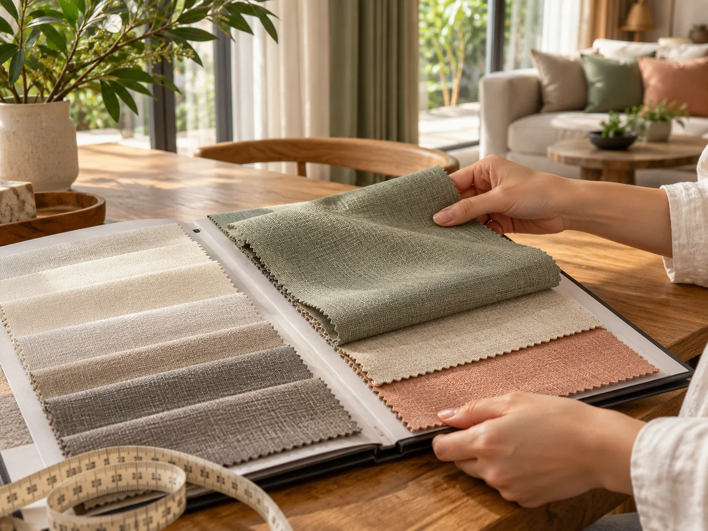 Tư vấn chọn vải rèm với các mẫu xanh rêu, linen tự nhiên và hồng đất
